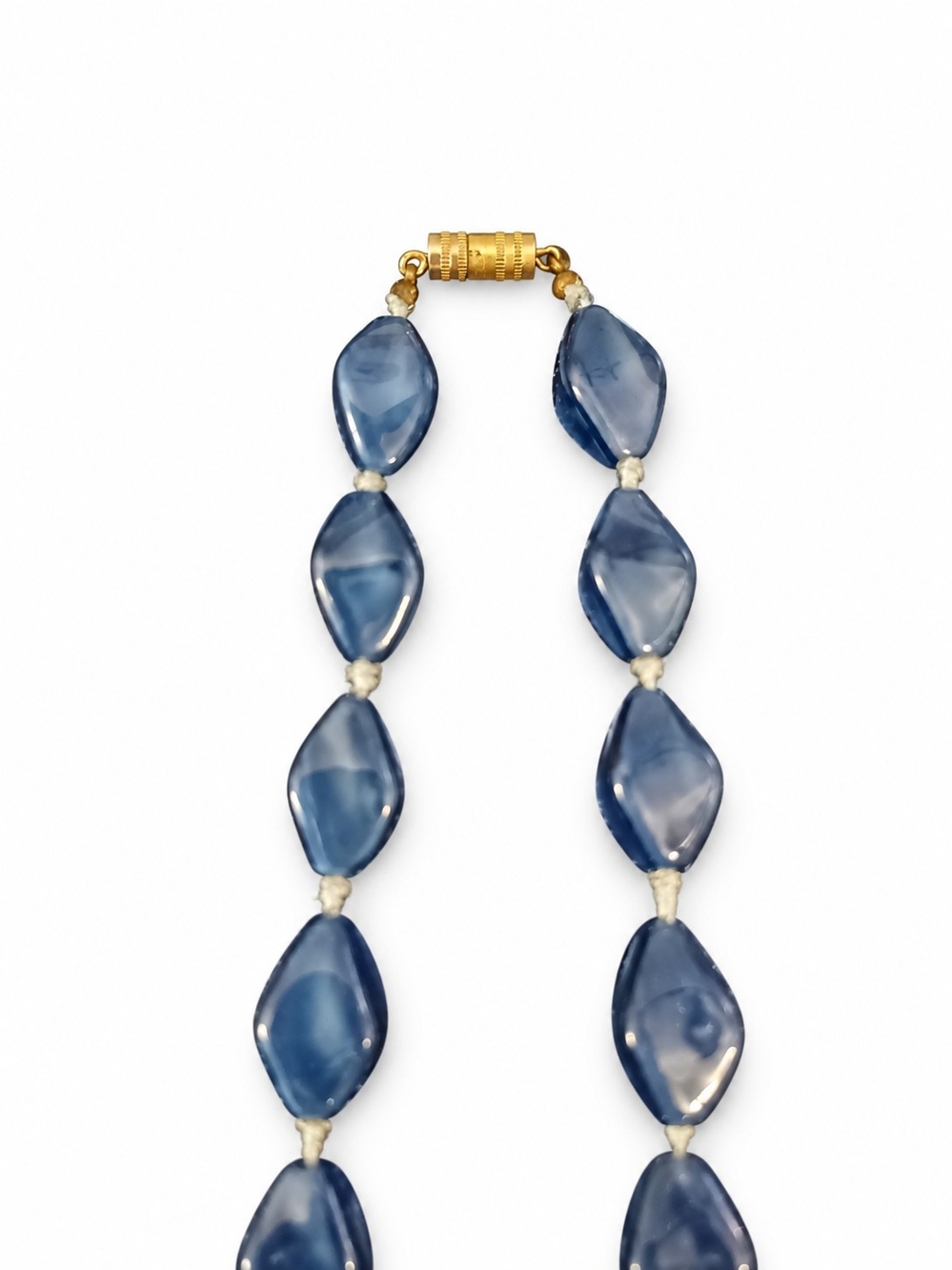 Vintage Blue Molded Art Glass Bead Necklace - Women's Jewelry - Picture 3 of 3